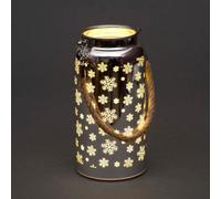 SHATCHI 20cm Christmas Decorated Jar Table Lamp Etched Glass Tube Snowflakes Design Silver Lantern LED Fairy Lights Battery Operated