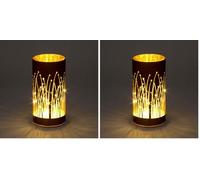 SHATCHI 20cm Christmas Decorated Vase Table Lamp Etched Glass Tube Forest Firework Scene Copper Cylinder LED Fairy Lights Battery Operated (Pack of 2)