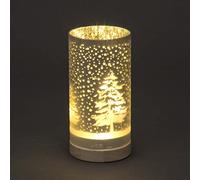 SHATCHI 20cm Christmas Decorated Vase Table Lamp Etched Glass Tube Forest Snowfall Scene Silver Cylinder LED Fairy Lights Battery Operated