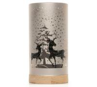 SHATCHI 20cm Christmas Decorated Vase Table Lamp Etched Glass Tube Forest Snowfall Scene Silver Cylinder LED Fairy Lights Battery Operated