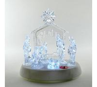 20cm Christmas Pre-Lit LED Musical Nativity Scene Acrylic Sculpture Battery Operated Light Up Xmas Tabletop Home Decorations