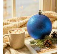 20cm Large Dark Blue Bauble PVC Shatterproof Glitter Finish Christmas Balls Ornament - Festive Xmas Tree Hanging Decorations, Round Ornament for Holiday Home Decor