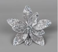 SHATCHI 20cm Deluxe Christmas Glitter Poinsettia Silver Velvet Net Artificial Flower with Metal Clip Christmas Tree Decorations Wedding New Year Ornaments