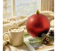 20cm Large Dark Red Bauble PVC Shatterproof Glitter Finish Christmas Balls Ornament - Festive Xmas Tree Hanging Decorations, Round Ornament for Holiday Home Decor