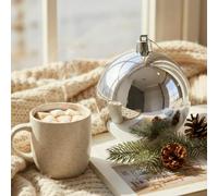 20cm Large Silver Bauble PVC Shatterproof Glossy Finish Christmas Balls Ornament - Festive Xmas Tree Hanging Decorations, Round Ornament for Holiday Home Decor