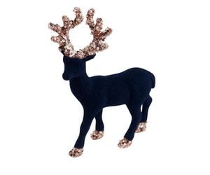 Shatchi 20Cm Midnight Blue Velvet Reindeer Ornament