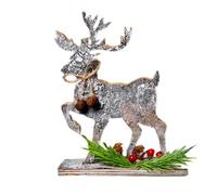 Shatchi 20cm Reindeer Shape Birch Bark Wooden Christmas Table Top Decoration in Silver Shatchi Silver
