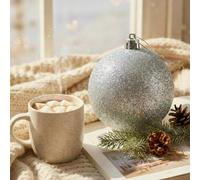 20cm Large Silver Bauble PVC Shatterproof Glitter Finish Christmas Balls Ornament - Festive Xmas Tree Hanging Decorations, Round Ornament for Holiday Home Decor
