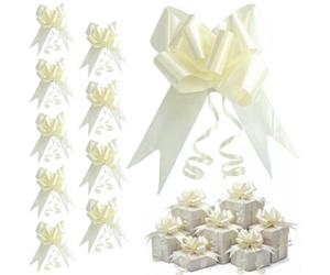 Shatchi 20Pcs Ivory 50mm/5Cm Large Ribbon Pull Bows For Gift Wrapping, Hampers, Florist Bouquets, Wedding Cars And Party Décor Pullbow