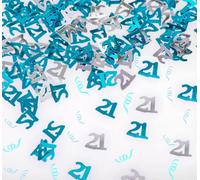Shatchi 21Th Birthday Confetti Blue & Silver 4 Pack X 14 Grams Birthday Decoration Foil Metallic 4 Pack
