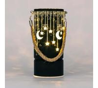 SHATCHI 22cm Christmas Decorated Lantern Vase Table Lamp Etched Glass Tube Xmas Black Cylinder LED Fairy Lights Battery Operated Table Decoration