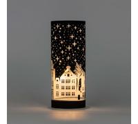 SHATCHI 22cm Christmas Decorated Vase Table Lamp Etched Glass Tube Xmas Deep Blue Cylinder LED Fairy Lights Battery Operated Table Decoration