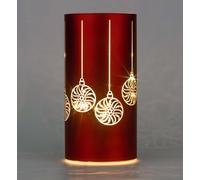 SHATCHI 22cm Christmas Decorated Vase Table Lamp Etched Glass Tube Xmas Red Cylinder LED Fairy Lights Battery Operated Table Decoration, Baubles