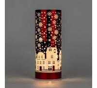 SHATCHI 22cm Christmas Decorated Vase Table Lamp Etched Glass Tube Xmas Red Cylinder LED Fairy Lights Battery Operated Table Decoration