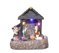 SHATCHI 22cm LED Light Up Christmas Nativity Scene Set Jesus Christ Birth Crib Battery Operated Xmas House Home Window Table Decoration, Resin, Brown