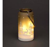 Shatchi 23cm Christmas Decorated Jar Table Winter Forest Scene Lantern in Silver Shatchi Silver