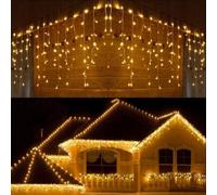 SHATCHI 240LEDs Waterfall Icicle Christmas Lights Warm White - Multifunction 8 Modes, Timer Clear Cable Indoor/Outdoor Low Voltage Waterproof Curtain Light Christmas Decoration