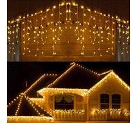 SHATCHI 240LEDs Waterfall Icicle Christmas Lights 5m - Multifunction 8 Light Modes, Timer Clear Cable Indoor/Outdoor Low Voltage Connectable Waterproof Christmas Decoration, Warm White
