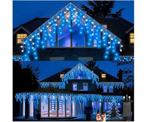 SHATCHI 240LEDs Waterfall Icicle Christmas Lights Blue and Cool White - Multifunction 8 Modes, Timer Clear Cable Indoor/Outdoor Low Voltage Waterproof Curtain Light Christmas Decoration