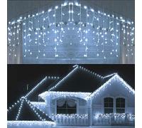 SHATCHI 240LEDs Waterfall Icicle Christmas Lights Cool White - Multifunction 8 Modes, Timer Clear Cable Indoor/Outdoor Low Voltage Waterproof Curtain Light Christmas Decoration