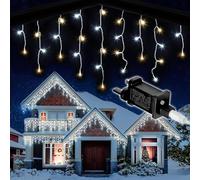 SHATCHI 240LEDs Waterfall Icicle Christmas Lights Warm and Cool White - Multifunction 8 Modes, Timer Clear Cable Indoor/Outdoor Low Voltage Waterproof Curtain Light Christmas Decoration