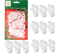 SHATCHI 24Pcs Clear Gutter Hooks for Outdoor Hanging Christmas Icicle String, Rope Lights Decorations -UV-Protected, Weatherproof, Reusable Clips, Pack of 24