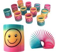SHATCHI 24Pcs Springs Party Bag Fillers for Boys Kids Girls-Rainbow Slinky Mini Smile Face-Fidget Pocket Toys for Birthday Return Gift Pinata Favours