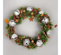 25cm Bells Stars and Pine Green Christmas Wreath Shatchi Green One Size