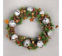 Shatchi 25cm Bells Stars & Pine Green Christmas Wreath Shatchi Green