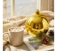 25cm Large Deep Gold Bauble PVC Shatterproof Glossy Finish Christmas Balls Ornament - Festive Xmas Tree Hanging Decorations, Round Ornament for Holiday Home Decor