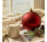 25cm Large Dark Red Bauble PVC Shatterproof Matt Finish Christmas Balls Ornament - Festive Xmas Tree Hanging Decorations, Round Ornament for Holiday Home Decor