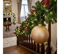 25cm Large Champagne Bauble PVC Shatterproof Glitter Finish Christmas Balls Ornament - Festive Xmas Tree Hanging Decorations, Round Ornament for Holiday Home Decor