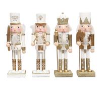 Shatchi 25Cm Gold Wooden Nutcrackers Soldiers King Drummer Christmas Ornament 4Pcs Set