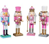 Shatchi 25cm Pink Wooden Nutcrackers Soldiers King Drummer Christmas Ornament 4pcs Set Shatchi Pink
