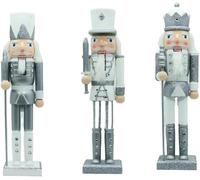 Shatchi 25cm Silver & White Glitter Wooden Nutcrackers - 3pcs Set - Soldiers King Puppet Figurines Christmas Decoration Shatchi Silver