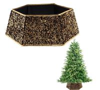 Shatchi 26.8 Inch Hexagon Christmas Tree Collar in Silver Sequin Fabric Foldable Festive Cover in Gold Shatchi Gold
