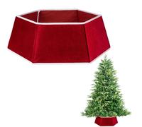 Shatchi 26.8 Inch Hexagon Christmas Tree Collar in Silver Sequin Fabric Foldable Festive Cover in Red Shatchi Red