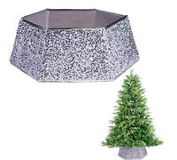 Shatchi 26.8 Inch Hexagon Christmas Tree Collar in Silver Sequin Fabric Foldable Festive Cover Shatchi Silver