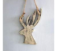SHATCHI 26cm Christmas Wooden Hanging Cream Side Face Deer Wall Decoration Xmas Home Office Holiday Decorative Centrepiece 17 x 26H CM