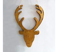 SHATCHI 26cm Christmas Wooden Hanging Golden Front Face Deer Wall Decoration Xmas Home Office Holiday Decorative Centrepiece, 16 x 26H CM