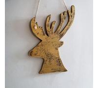 SHATCHI, 17 x 26H CM, SHATCHI 26cm Christmas Wooden Hanging Golden Side Face Deer Wall Decoration Xmas Home Office Holiday Decorative Centrepiece