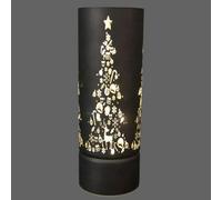 SHATCHI 27cm Christmas Decorated Vase Table Lamp Etched Glass Tube Xmas Grey Cylinder LED Fairy Lights Battery Operated Table Decoration