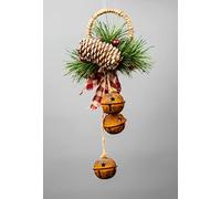 SHATCHI 27cm Hanging Decorations Rustic Bells with Ribbon, Berries and Pinecones Christmas Home Wall Door Jingle Xmas Holiday DIY Decorations, Rustic Red (SHATCHI)
