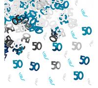 SHATCHI 28g Blue & Silver 50th Birthday Confetti Foil Metallic Glitz Table Scatter Sprinkles Age Bday Party Decorations, 12mm