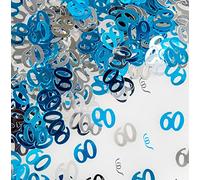 SHATCHI 28g Blue & Silver 60th Birthday Confetti Foil Metallic Glitz Table Scatter Sprinkles Age Bday Party Decorations, 12mm