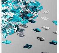 SHATCHI 28g Blue & Silver 80th Birthday Confetti Foil Metallic Glitz Table Scatter Sprinkles Age Bday Party Decorations, 12mm