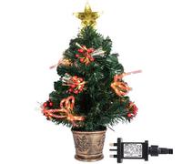 Shatchi 2Ft/60Cm Fibre Optic Christmas Star Topper-Ribbon Bows Decorations-Green Pre-Lit Artificial Christmas Tree