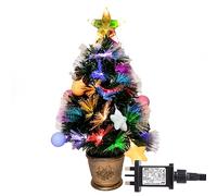 SHATCHI 2Ft/60cm Fibre Optic Christmas Topper-Hanging Pastel Stars & Baubles Decorations-Pre-Lit Green Artificial Xmas Tree-Multicolor Changing Lights, PVC, 60 cm