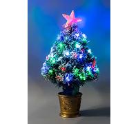 SHATCHI 2Ft/60cm Snow Fibre Optic Christmas Star Topper-Multicolor LEDs 8 Changing Light Modes-Pre-Lit Snowy Artificial Xmas Tree, PVC, Frosted Aurora, 2ft