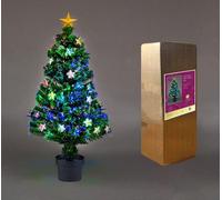 SHATCHI 2Ft/60cm Fibre Optic Christmas Star Topper Decorations-Pre-Lit Green Artificial Xmas Tree-Multicolor Changing Lights, PVC, 60 cm